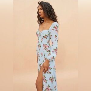 Reformation Light Blue Floral Midi Dress with Slit